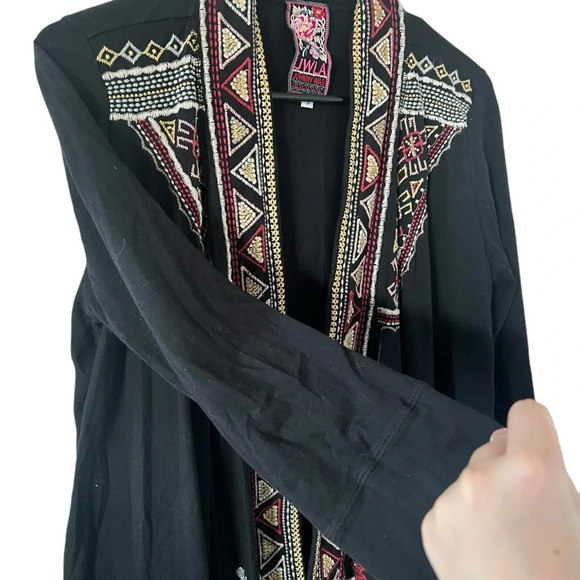 Johnny Was Black Embroidered Open Front Cardigan - Picture 7 of 9